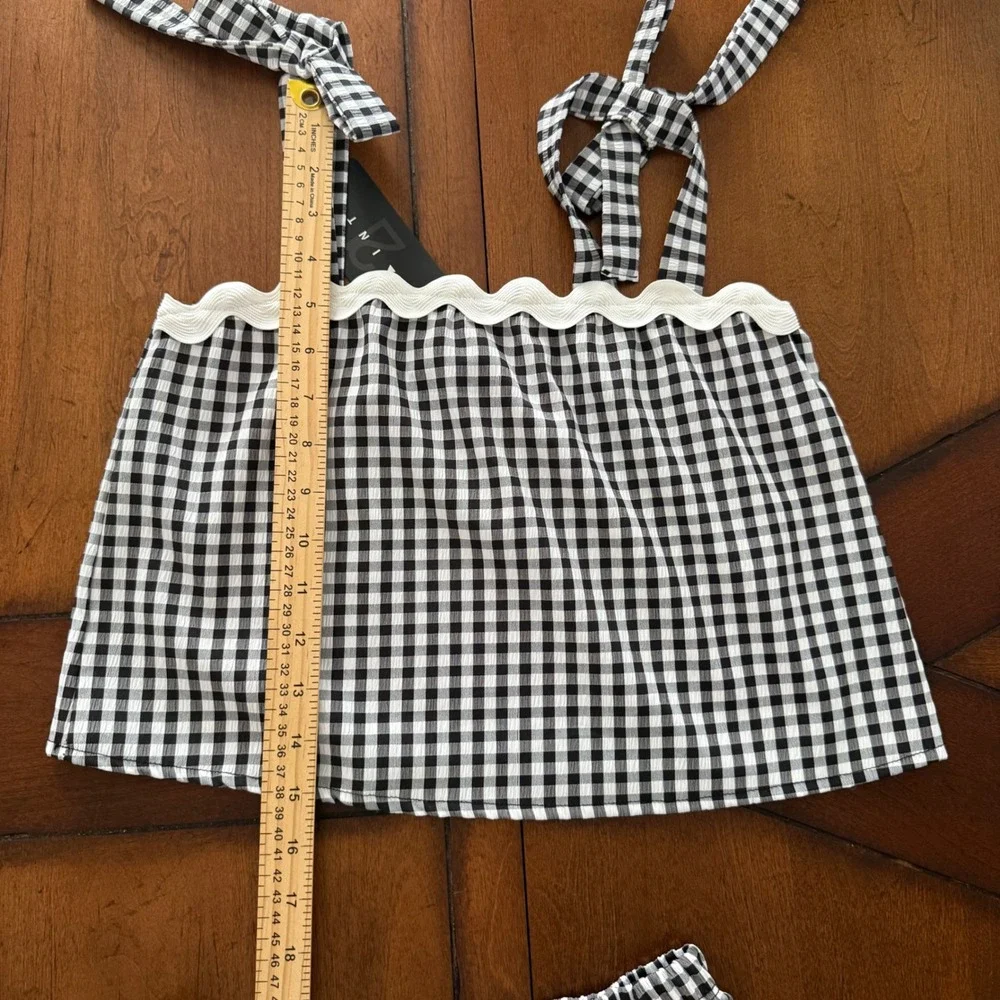 Gingham Check Crop Top & Skirt Set Black White Size S NWT Resort Vacation Y2K - Picture 6 of 8
